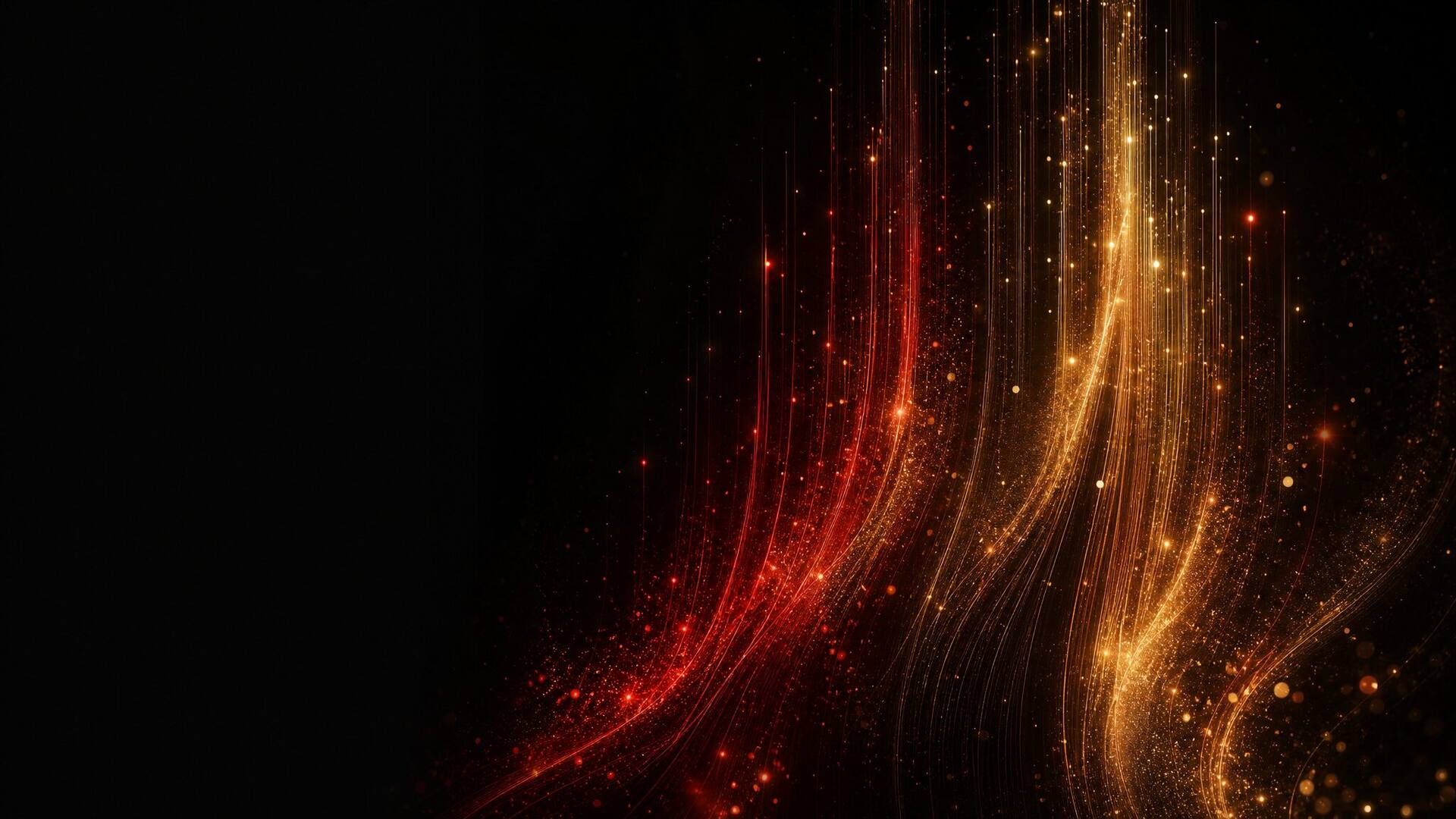 Aufsteigende rot-goldene Lichtpartikel-Ströme auf schwarzem Grund als Sinnbild für Kompetenzaufbau